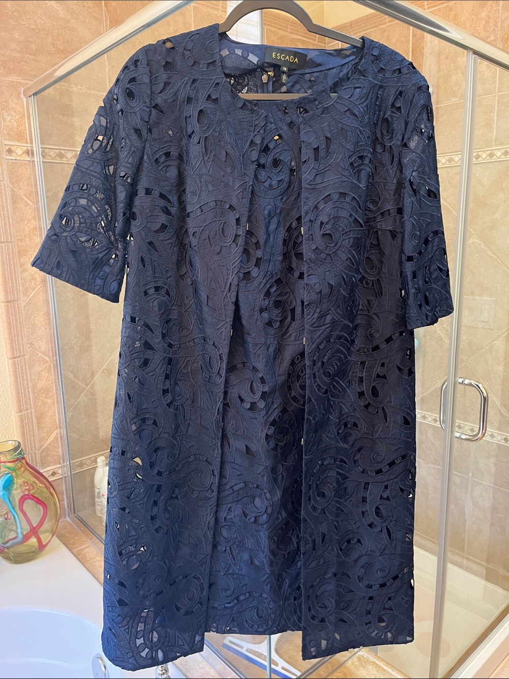 Escada Navy Cutwork Lace Midi Dress